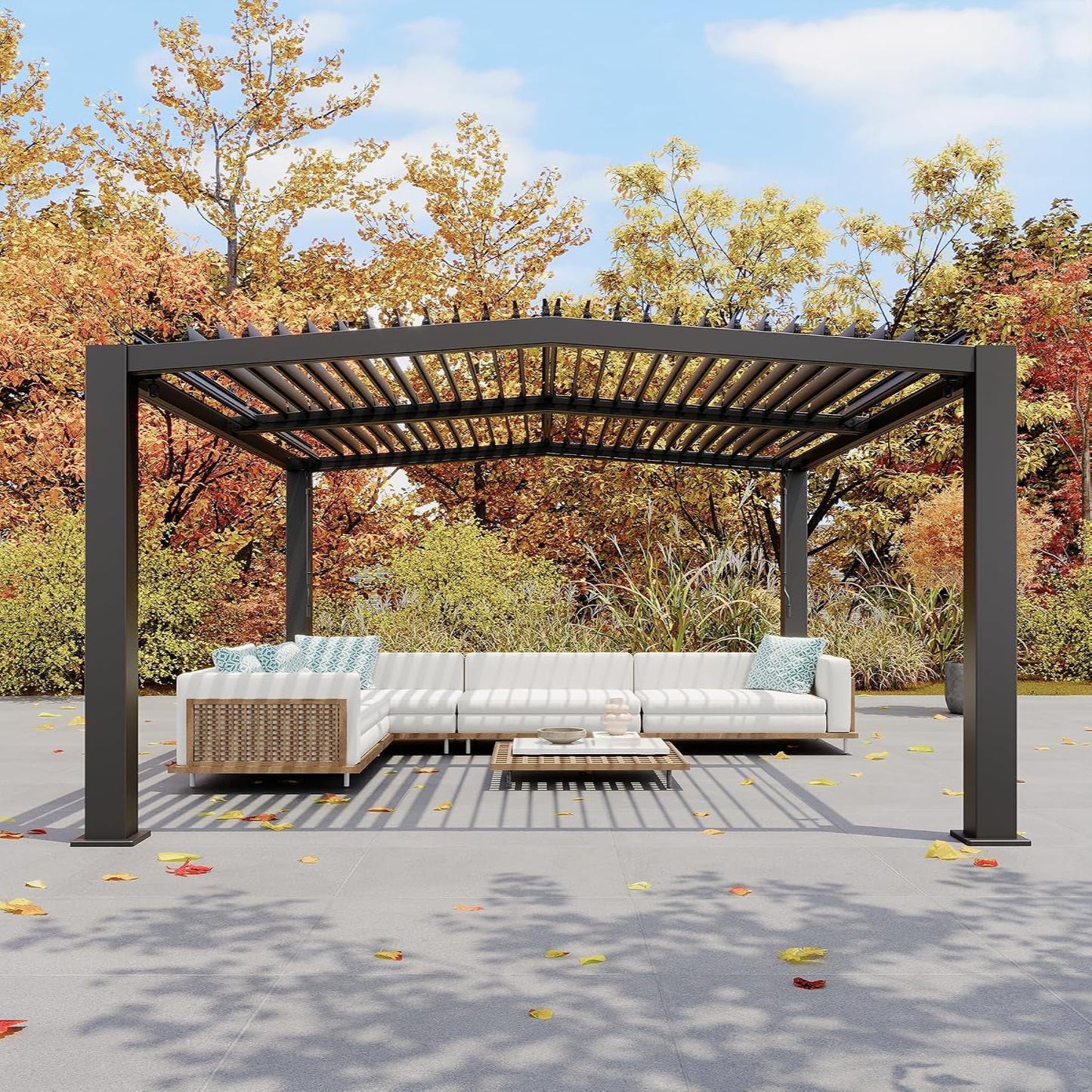 Louvered Pergola 11 Ft X 13 Ft, Outdoor Pergola with Adjustable Louvered Roof, Reinforced Aluminum Frame, Integrated Drainage System, Hardtop Gazebo for Patio, Deck, Gray