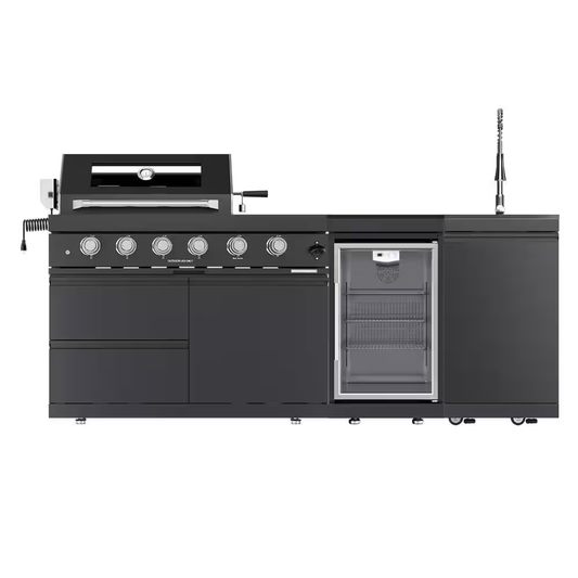 46 In. 4-Burner 72000 BTU Propane Gas Grill Island Outdoor Kitchen with Refrigerator, Sink in Black Stainless Steel