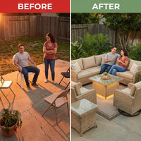 9 Pieces Patio Furniture Set outside Furniture Wicker Patio Conversation Set with Swivel Chairs, Outdoor Furniture for Garden, Beige — Before & After