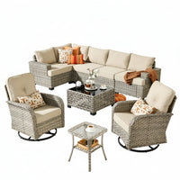 Patio Conversation Set Built for Outdoor Living, 9 Pieces, Wicker Design, Swivel Chairs, Steel Frame