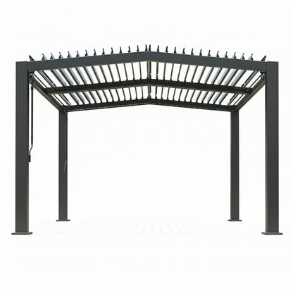 Louvered Pergola 11 Ft X 13 Ft, Outdoor Pergola with Adjustable Louvered Roof, Reinforced Aluminum Frame, Integrated Drainage System, Hardtop Gazebo for Patio, Deck, Gray