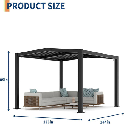 Louvered Pergola 11 Ft X 13 Ft, Outdoor Pergola with Adjustable Louvered Roof, Reinforced Aluminum Frame, Integrated Drainage System, Hardtop Gazebo for Patio, Deck, Gray