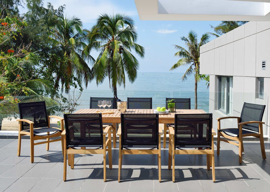 Rinjani Rectangular Teak Table and Fortuna Armchair Dining Set